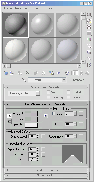 3D Studio Max: Свиток Oren-Nayar-Blinn Basic Parameters (Базовые Параметры Тонирования по Оурену-Наяру-Блинну)