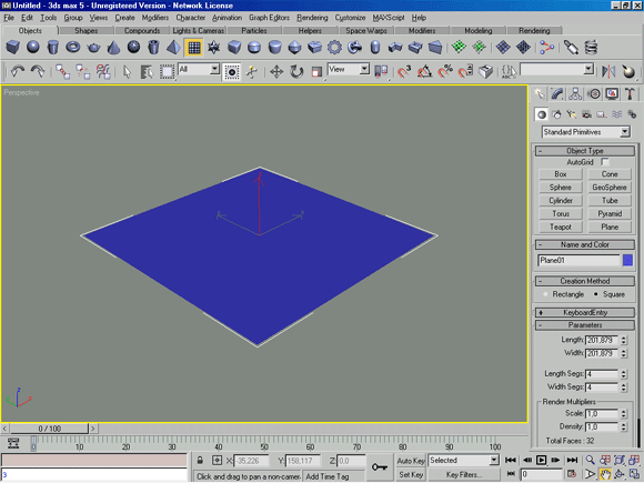 3D Studio Max: Plane (Плоскость) - плоский примитив, не имеющий параметра Height (Высота)