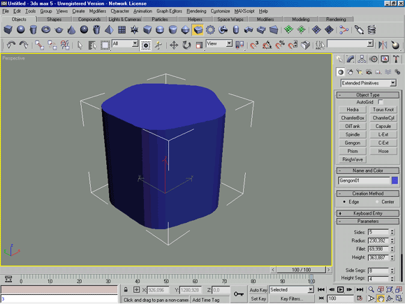 3D Studio Max: Gengon (Граненая Призма) - вариант призмы с возможностью добавления фасок по ребрам боковой поверхности.