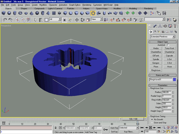 3D Studio Max: RingWave (Волнообразное Кольцо) - примитив с круговой структурой, являющийся вариацией стандартного примитива Tube (Труба).