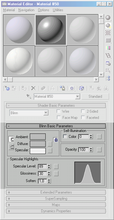 3D Studio Max: Свиток Blinn Basic Parameters (Базовые Параметры Тонирования по Блинну)