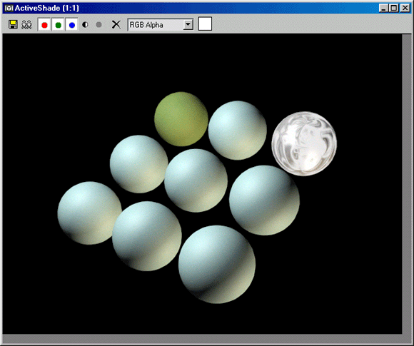3D Studio Max: Визуализация созданных материалов, назначенных первым трем сферам