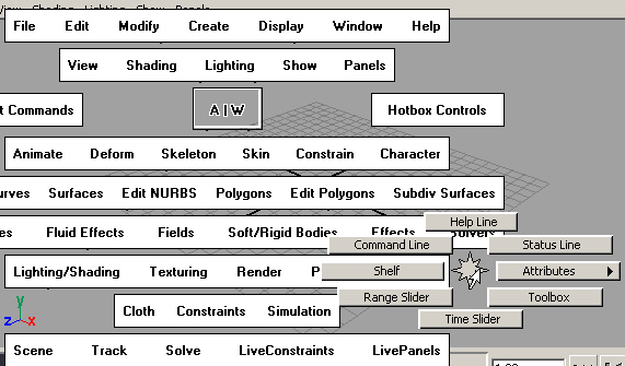 Maya: Используйте меню оперативного доступа, чтобы быстро сделать видимыми части пользовательского интерфейса