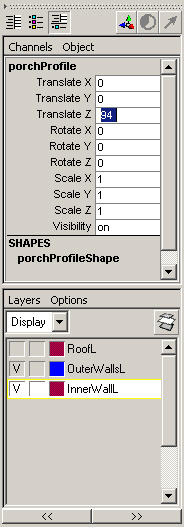 Maya: Результат перемещения профиля крыльца на нужное место