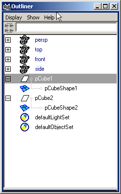 Maya: Сглаженные кубы в окне диалога Outliner
