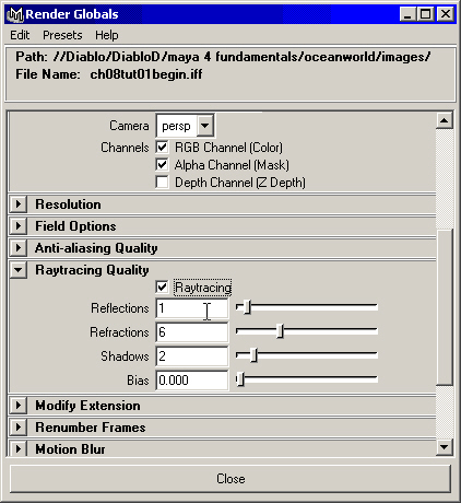 Maya: Изменение качества итогового изображения в окне диалога Render Globals