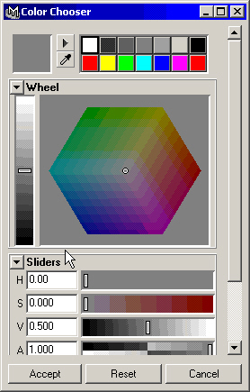 Maya: Вид окна диалога Color Chooser в режиме HSV
